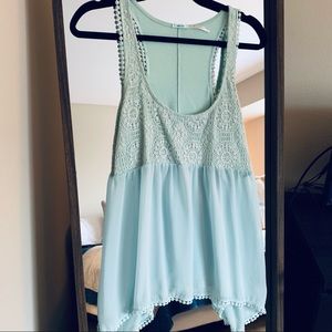 Turquoise Lace and Sheer Tank Top